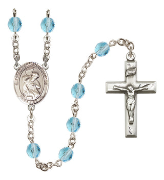 Silver Plated 6mm Fire Polished Blessed Herman the Cripple Rosary in Aqua