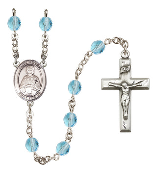 Silver Plated 6mm Fire Polished Saint Gerald Rosary in Aqua