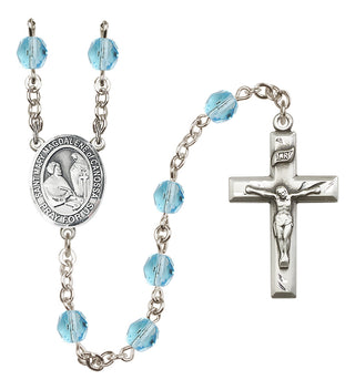 Silver Plated 6mm Fire Polished Saint Mary Magdalene of Canossa Rosary in Aqua