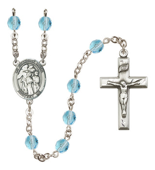 Silver Plated 6mm Fire Polished Guardian Angel w/Children Rosary in Aqua