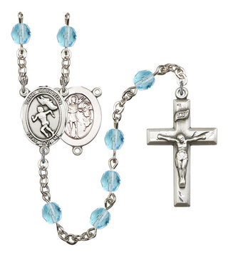 Saint Sebastian and Track & Field-Woman Rosary with Aqua Beads