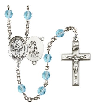 Guardian Angel and Baseball Rosary with Aqua Beads