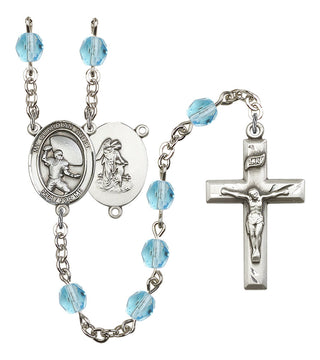 Guardian Angel and Football Rosary with Aqua Beads