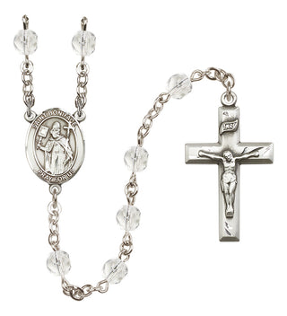 Silver Plated 6mm Fire Polished Saint Boniface Rosary in Crystal