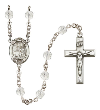 Silver Plated 6mm Fire Polished Saint Benjamin Rosary in Crystal