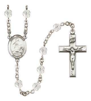 Silver Plated 6mm Fire Polished Saint Charles Borromeo Rosary in Crystal