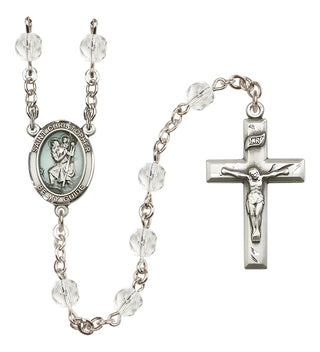 Hand Made Silver Plate Rosary with 6mm Fire Polished Crystal Beads featuring a Saint Christopher Center.