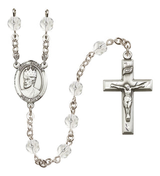 Silver Plated 6mm Fire Polished Saint Edward the Confessor Rosary in Crystal