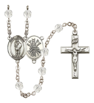 Silver Plated 6mm Fire Polished Saint Florian/Firefighter Rosary in Crystal