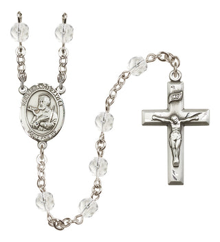 Silver Plated 6mm Fire Polished Saint Francis Xavier Rosary in Crystal