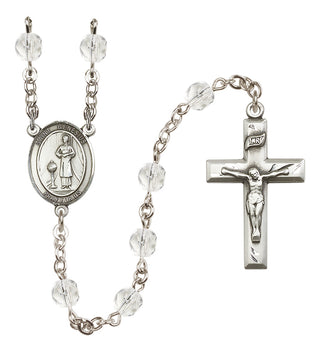Silver Plated 6mm Fire Polished Saint Genesius of Rome Rosary in Crystal