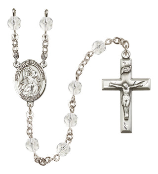 Silver Plated 6mm Fire Polished Saint Gabriel the Archangel Rosary in Crystal