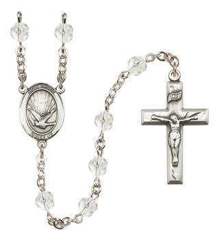 Silver Plated 6mm Fire Polished Holy Spirit Rosary in Crystal