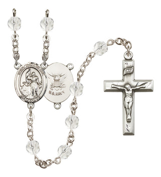 Silver Plated 6mm Fire Polished Saint Joan of Arc / Navy Rosary in Crystal