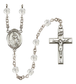 Silver Plated 6mm Fire Polished Saint Joan of Arc Rosary in Crystal