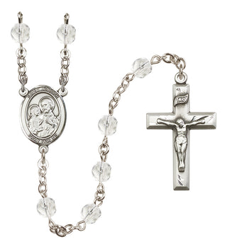 Silver Plated 6mm Fire Polished Saint Joseph Rosary in Crystal