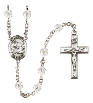 Silver Plated 6mm Fire Polished Saint Joshua Rosary in Crystal