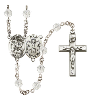 Silver Plated 6mm Fire Polished Saint Michael/1St Responder Rosary in Crystal