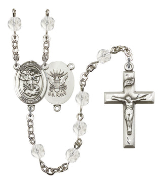 Saint Michael and Navy Rosary with Crystal Beads