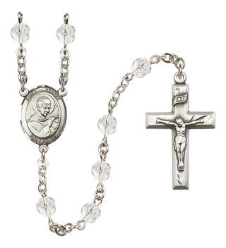 Silver Plated 6mm Fire Polished Saint Robert Bellarmine Rosary in Crystal