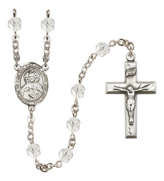 Silver Plated 6mm Fire Polished Scapular Rosary in Crystal