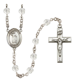 Silver Plated 6mm Fire Polished Saint Stephen the Martyr Rosary in Crystal