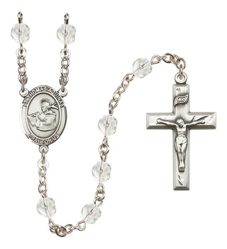 Silver Plated 6mm Fire Polished Saint Thomas Aquinas Rosary in Crystal
