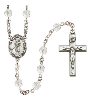 Silver Plated 6mm Fire Polished Saint Marcellin Champagnat Rosary in Crystal