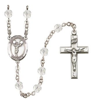 Silver Plated 6mm Fire Polished Saint Christopher/Cheerleading Rosary in Crystal