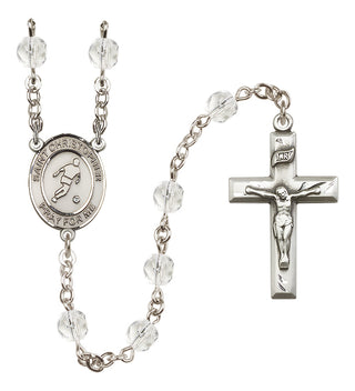 Silver Plated 6mm Fire Polished Saint Christopher/Soccer Rosary in Crystal
