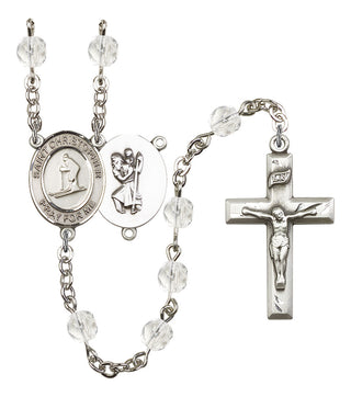 Saint Christopher and Skiing Rosary with Crystal Beads