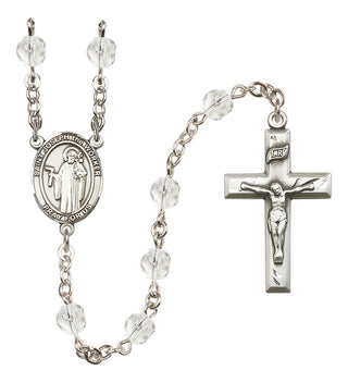 Silver Plated 6mm Fire Polished Saint Joseph the Worker Rosary in Crystal