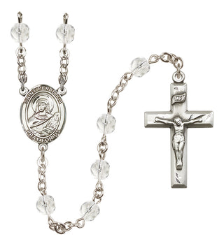 Silver Plated 6mm Fire Polished Saint Perpetua Rosary in Crystal