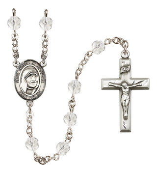 Silver Plated 6mm Fire Polished Saint Teresa of Calcutta Rosary in Crystal