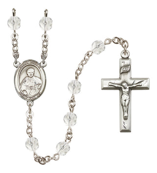 Silver Plated 6mm Fire Polished Saint Pius X Rosary in Crystal