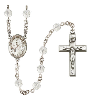 Silver Plated 6mm Fire Polished Saint Finnian of Clonard Rosary in Crystal