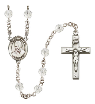 Silver Plated 6mm Fire Polished Saint Luigi Orione Rosary in Crystal
