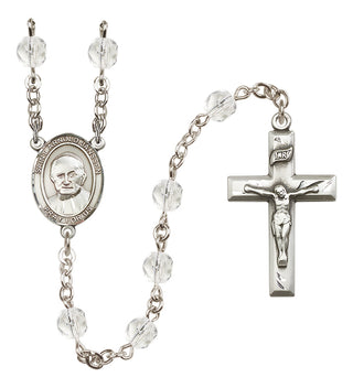 Silver Plated 6mm Fire Polished Saint Arnold Janssen Rosary in Crystal