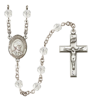 Silver Plated 6mm Fire Polished Saint Louis Marie de Montfort Rosary in Crystal