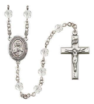Silver Plated 6mm Fire Polished Corazon Inmaculado de Maria Rosary in Crystal