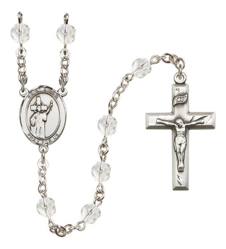 Silver Plated 6mm Fire Polished Saint Aidan of Lindesfarne Rosary in Crystal