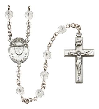 Silver Plated 6mm Fire Polished Saint Damien of Molokai Rosary in Crystal