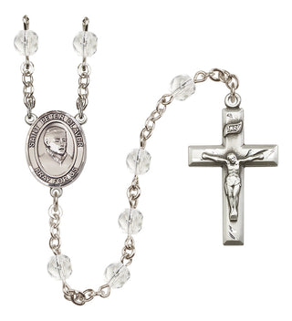 Silver Plated 6mm Fire Polished Saint Peter Claver Rosary in Crystal