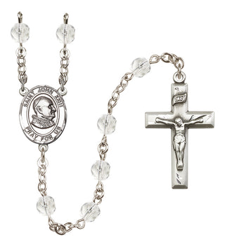 Silver Plated 6mm Fire Polished Saint John Xxiii Rosary in Crystal