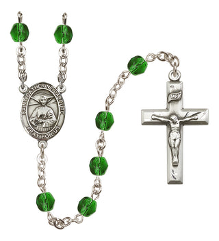 Silver Plated 6mm Fire Polished Saint Catherine Laboure Rosary in Emerald