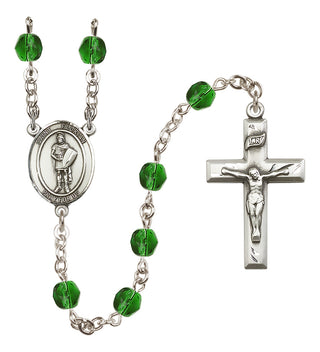 Silver Plated 6mm Fire Polished Saint Florian Rosary in Emerald