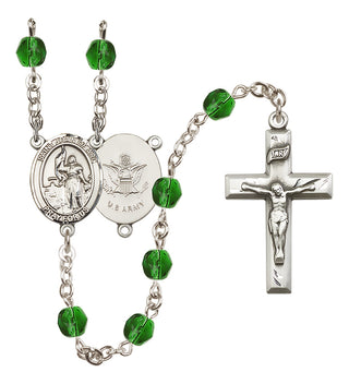 Silver Plated 6mm Fire Polished Saint Joan of Arc / Army Rosary in Emerald