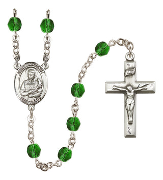 Silver Plated 6mm Fire Polished Saint Lawrence Rosary in Emerald