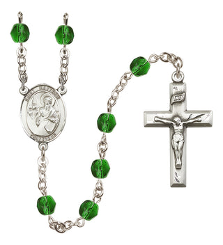 Silver Plated 6mm Fire Polished Saint Matthew the Apostle Rosary in Emerald