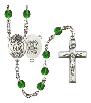 Saint Michael and Navy Rosary with Emerald Beads